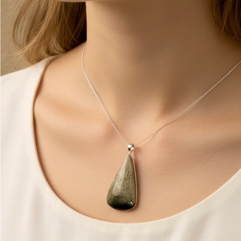 Elegant Women's Goldstone Obsidian Teardrop Pendant- Does Not Include Necklace